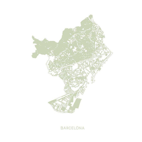 Barcelona Map Black Modern Wood Framed Art Print with Double Matting by 1x Studio II