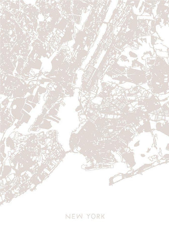 New York Map White Modern Wood Framed Art Print with Double Matting by 1x Studio II