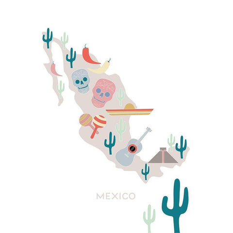 Mexico Map No 1 White Modern Wood Framed Art Print by 1x Studio II