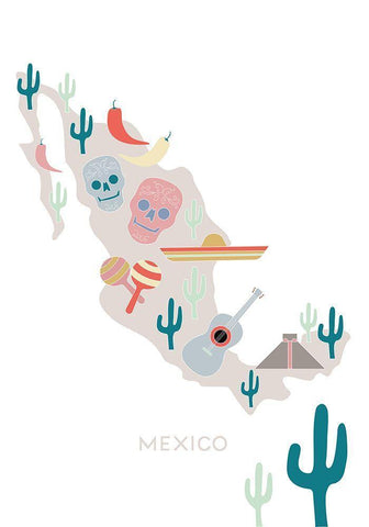 Mexico Map No 1 White Modern Wood Framed Art Print with Double Matting by 1x Studio II