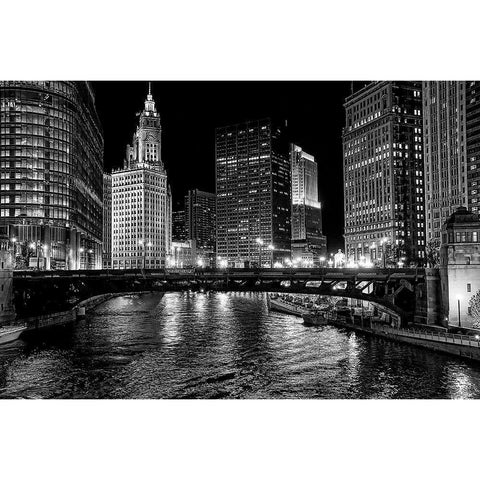 Chicago River Gold Ornate Wood Framed Art Print with Double Matting by Lewis, Jeff