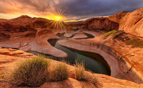 Sunrise At Reflection Canyon Black Ornate Wood Framed Art Print with Double Matting by Bian, James