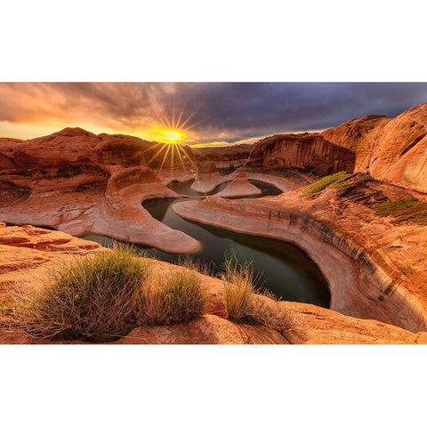 Sunrise At Reflection Canyon Black Modern Wood Framed Art Print by Bian, James