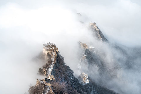 Cloud Over The Greatwall White Modern Wood Framed Art Print with Double Matting by Lee, Stanley