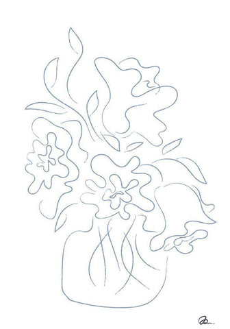 Flower Bouquet Sketch White Modern Wood Framed Art Print with Double Matting by 1x Studio II