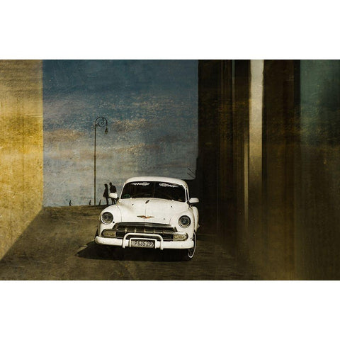 A White Car In Havanna White Modern Wood Framed Art Print by Schuster, Inge