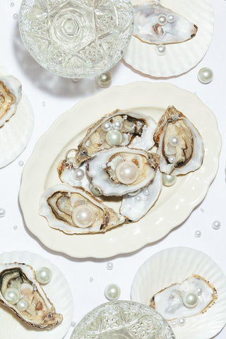 Oysters a Pearls No 03 White Modern Wood Framed Art Print with Double Matting by 1x Studio III