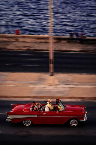 Red Car Driving White Modern Wood Framed Art Print with Double Matting by Bauer, Andreas