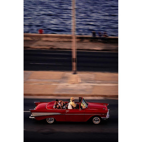 Red Car Driving Black Modern Wood Framed Art Print with Double Matting by Bauer, Andreas