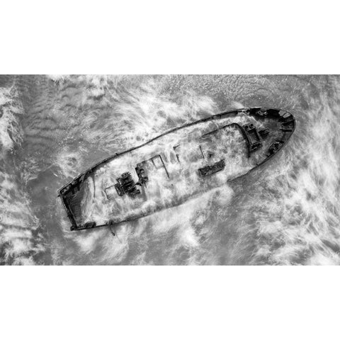 Abandoned Wreck Black Modern Wood Framed Art Print by Meirovich, Ido