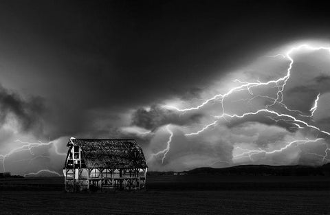 A Night Of Nightning Black Ornate Wood Framed Art Print with Double Matting by Su, Yuan