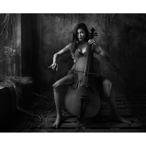 The Cellist Black Modern Wood Framed Art Print with Double Matting by Kisworo, Sebastian