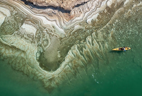 Dead Sea Kayaker Black Ornate Wood Framed Art Print with Double Matting by Meirovich, Ido
