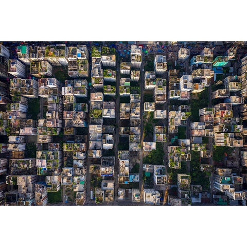 Rooftop Black Modern Wood Framed Art Print with Double Matting by Khan Ronnie, Azim