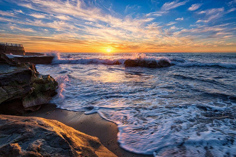 San Diego Sunset White Modern Wood Framed Art Print with Double Matting by Reames, Richard