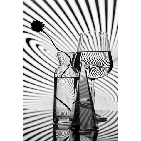 Glass And Lines Black Modern Wood Framed Art Print with Double Matting by Usmanova, Larisa