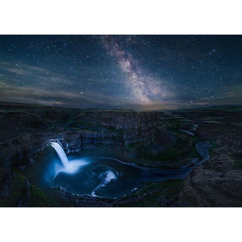 Falls In Night Black Modern Wood Framed Art Print with Double Matting by Xu, Leah