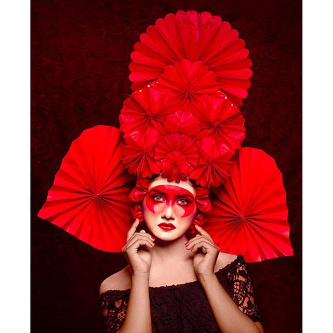 Chinese Red Art Black Modern Wood Framed Art Print with Double Matting by Mukherjee, Debarghya