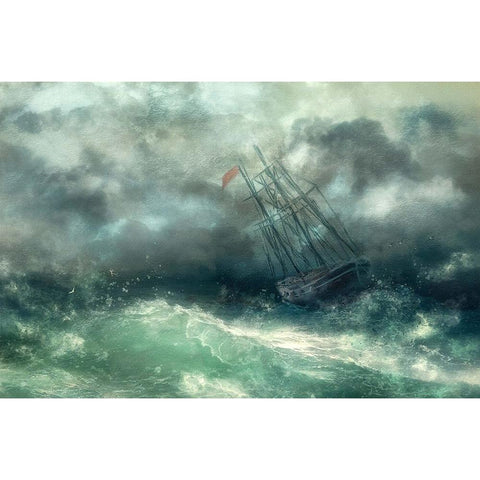 ...A Struggle In Stormy Seas... Black Modern Wood Framed Art Print by Gerber, Charlaine
