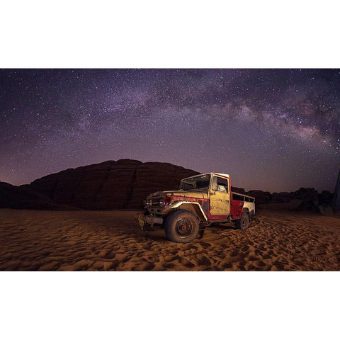 Car Under The Milkyway Galaxy Gold Ornate Wood Framed Art Print with Double Matting by Shawki Ibrahim, Saad