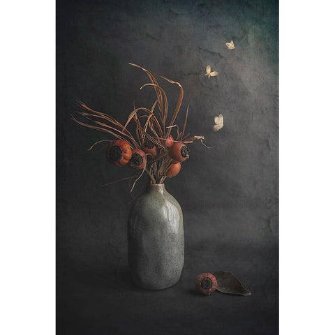 Flamboyant Black Modern Wood Framed Art Print with Double Matting by Kiral, Cicek