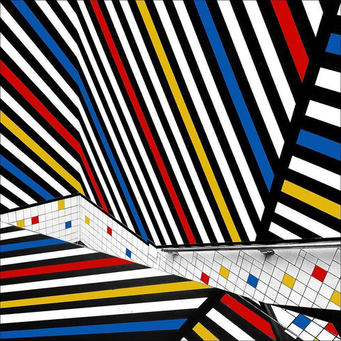 Mondriaan Coloured Hall Gold Ornate Wood Framed Art Print with Double Matting by Limberg, Huib