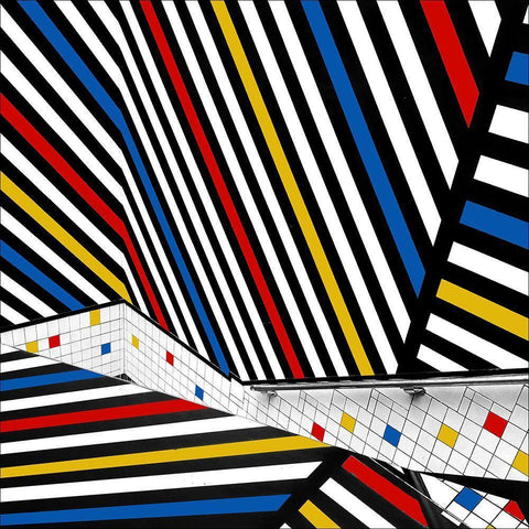 Mondriaan Coloured Hall White Modern Wood Framed Art Print with Double Matting by Limberg, Huib