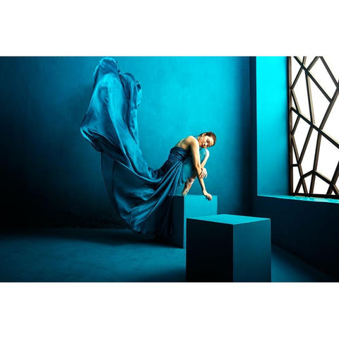 Feel Blue Black Modern Wood Framed Art Print with Double Matting by Pratikto, Lita
