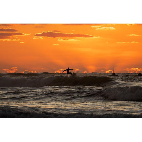 Surfer At Sunset White Modern Wood Framed Art Print by Yuval