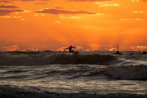 Surfer At Sunset White Modern Wood Framed Art Print with Double Matting by Yuval