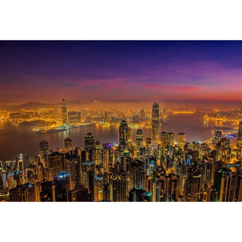 Hong Kong Sunrise White Modern Wood Framed Art Print by Zhu, Jay