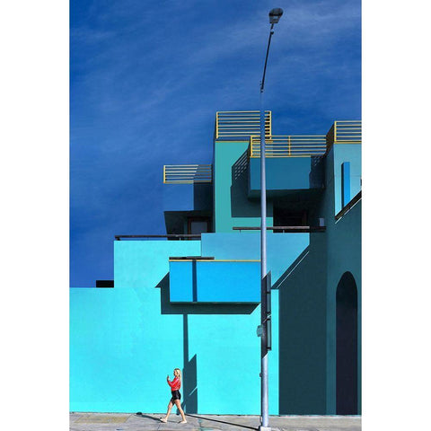 Blue On Blue - Downtown Los Angeles White Modern Wood Framed Art Print by Orbach, Arnon