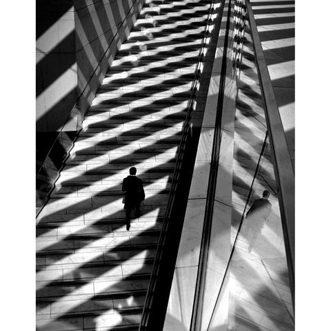 Walking Light And Shadows Black Modern Wood Framed Art Print by Ezequiel59