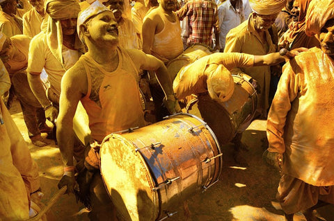 The Yellow Drummers White Modern Wood Framed Art Print with Double Matting by Suresh Dodwad, Chetan