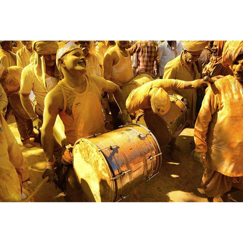 The Yellow Drummers White Modern Wood Framed Art Print by Suresh Dodwad, Chetan