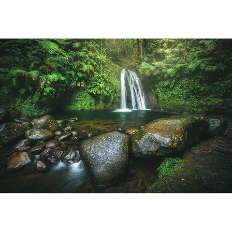 Guadeloupe - Cascade Aux A?Crivisses Black Modern Wood Framed Art Print by Claude Castor, Jean