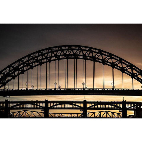 Evening-Tyne Bridges White Modern Wood Framed Art Print by Wride, Linda