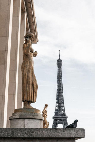 Eiffel Tower Paris White Modern Wood Framed Art Print with Double Matting by 1x Studio III