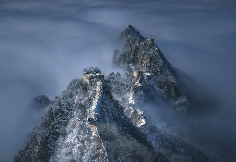 The Great Wall On The Cloud Black Ornate Wood Framed Art Print with Double Matting by Cui, Yuan