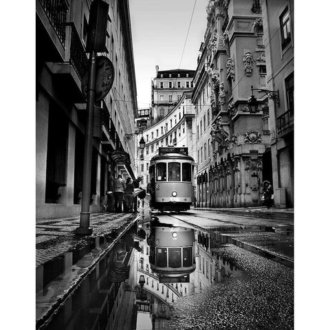 Rainy Days In Lisbon White Modern Wood Framed Art Print by Ezequiel59