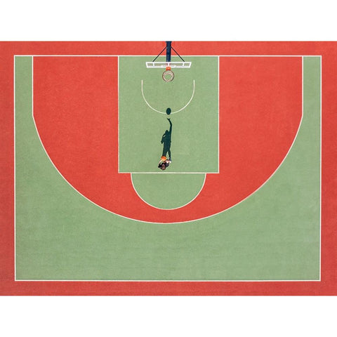 Shadow basketball Black Modern Wood Framed Art Print with Double Matting by Polischuk, Ekaterina