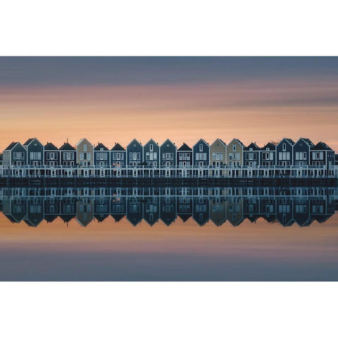 Drifting Houses Black Modern Wood Framed Art Print with Double Matting by De Franzoni, Thomas