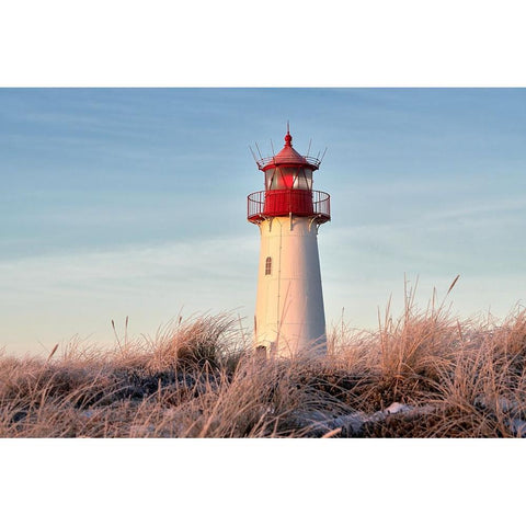 Lighthouse On Winter Morning Black Modern Wood Framed Art Print with Double Matting by Balzer, Bodo