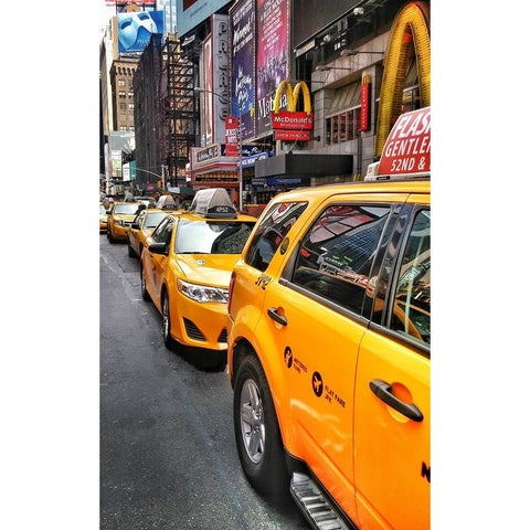 Nyc Cabs Black Modern Wood Framed Art Print with Double Matting by Pessach, Kobbie