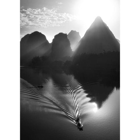 Fisherman at sunrise Black Modern Wood Framed Art Print by Massetti, Fabrizio