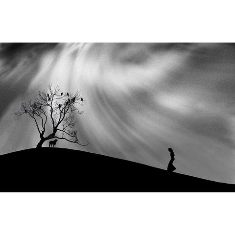 Uphill Walk Black Modern Wood Framed Art Print by Hammer, Peter