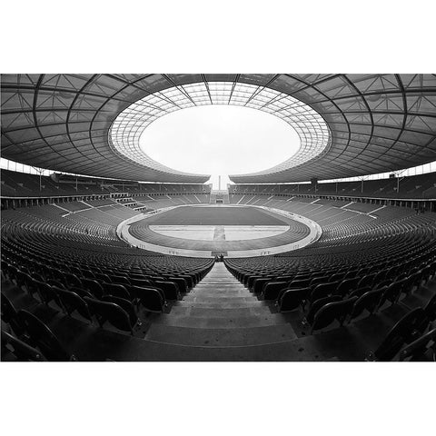 Berlin Olympiastadion White Modern Wood Framed Art Print by Di Bello, Andrea