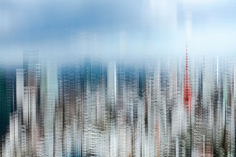 tokyo layers White Modern Wood Framed Art Print with Double Matting by Makoto, Sasaki