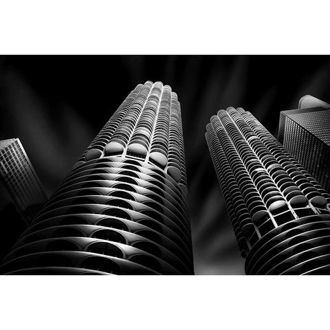 Marina City (Corn Cob) Black Modern Wood Framed Art Print with Double Matting by W., Catherine