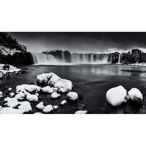 Godafoss Panorama White Modern Wood Framed Art Print by Ding, Sunny